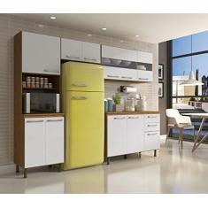 Cozinha Compacta 4 Peças Balcão com Tampo 3 Portas de Vidro Lara Espresso Móveis Sinai/branco