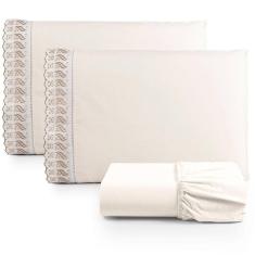 Jogo De Lençol Queen 3 Peças Basic Percal 180 Fios Lese Bordado Inglês - Palha