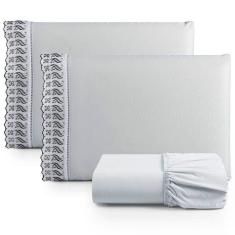 Jogo De Lençol King 3 Peças Basic Percal 180 Fios Lese Bordado Inglês - Cinza