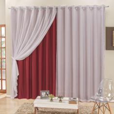 Cortina 4 Mts Sala Quarto Voal E Semiblackout Para Trilho Suisso Vermelho