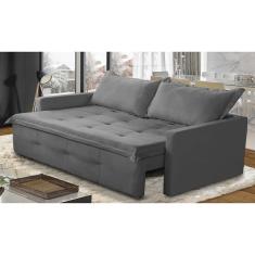 Sofá Sem Caixa Retrátil e Reclinável 1,65m com Molas Bianca Suede Cinza Madelina Decor