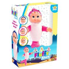 Boneca Pano Infantil Fluffy Shark Azul 35Cm Brinquedos