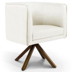 Poltrona Decorativa Base Giratória de Madeira Betina D02 Veludo Bege B