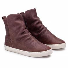 Tênis Cano Médio em Couro Telha com Elástico Traseiro e Sola Off White