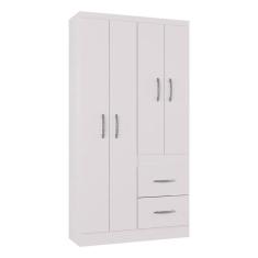 Guarda Roupa Solteiro Milão 4 Portas Branco Brilho – Poquema