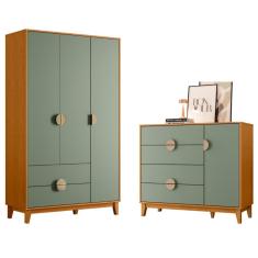 Guarda Roupa E Cômoda Sapateira Cambará Cinamomo Sálvia