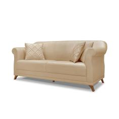 Sofá 3 Lugares Pé De Madeira Julieta 220 Cm Linho Dourado S04 - D'rossi