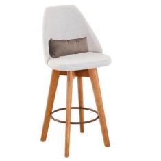 Banqueta Alta Maya Giratória Com Encosto Gourmet Linho Bege e Almofada Suede Bege - Aurora Line