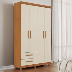 Guarda Roupa Solteiro 4 Portas 2 Gavetas Califórnia Cinamomo-off White