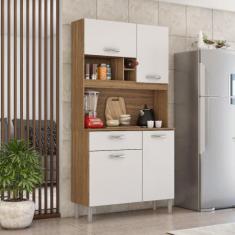 Cozinha Compacta 4 Portas 1 Gaveta Malta Demobile, Amêndola e Branco