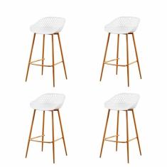 Kit 4 Banquetas Altas Clarice Sidera Rivattis Polipropileno Branca Base Metal Aço