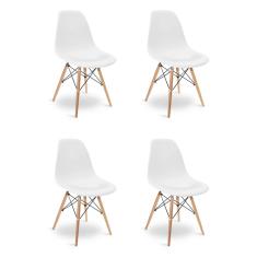 Kit 4 Cadeiras Charles Eames Eiffel Wood Design Jantar Branca