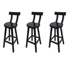 Kit 3 Bancos Altos Girafa Com Encosto Em Madeira De Lei Maciça - Preto