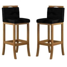 Conjunto 02 Banqueta em Madeira Maciça Londres Baixa CCS Interiores Amendoa