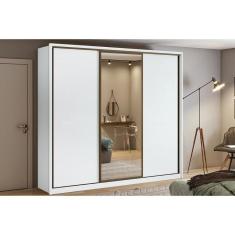 Guarda Roupa Casal 3 Portas De Correr E 6 Gavetas C/ Espelho Spazio Branco - Lopas