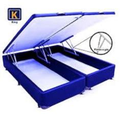 Cama Box KING SIZE com Bau Pistão a gás  Bipartido azul