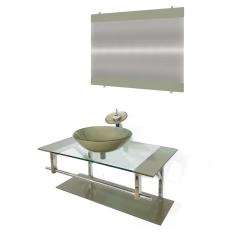 Gabinete de Vidro 90cm Inox com Cuba Redonda Bege