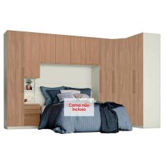 Quarto Modulado Casal Seletto 6 Peças (1 Armário Ponte + 1 Closet + 3 Guarda Roupas + 1 Complemento) QMH04 Areia/Jequitibá - Henn