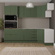 Cozinha Modulada 7 Peças sem Tampo com Rodapé Ipanema Cabecasa Madeiramadeira Verde Folha