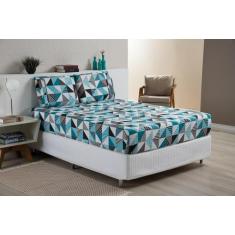 Lençol Com Fronhas Ponto Palito Queen Cama Box 3 Peças Geo - Beatriz E