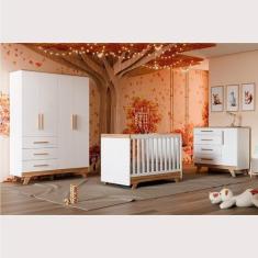Quarto de Bebê Completo com Guarda Roupa Cômoda e Berço 100% Mdf Kakau
