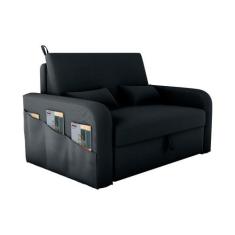 Sofá Cama com Baú 2 Lugares 140cm Lady Day Preto Matrix, Preto, 2