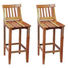 kit 2 Banquetas Alta com Encosto Conforto Madeira de Demolição Peroba 