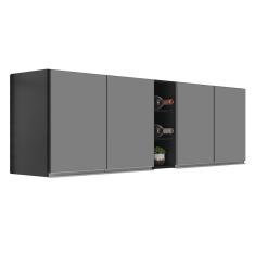 Armário De Cozinha Aéreo Califórnia Kit 2 E Nicho Adega Riad 180cm Preto-cinza - Lumil