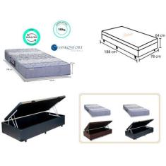 Conjunto Solteiro Colchão Protege Ortopedico Sanko c/ Cama Box Baú  Ja