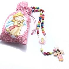 Colar Terço Infantil Colorido Menina Anjo Da Guarda No Saquinho