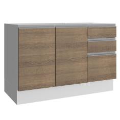 Balcão Gabinete de Pia Madesa Glamy 120 cm 2 Portas e 3 Gavetas - Branco/Rustic