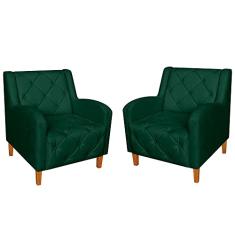 Kit 02 Poltronas Decorativas Munique Pés Trapézio Suede Verde - DS Estofados