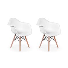 Conjunto 02 Cadeiras Charles Eames Wood Daw Com Braços Design - Branca