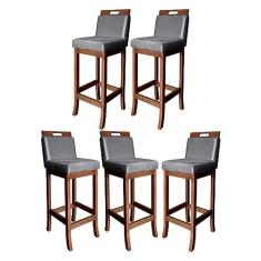 Kit 5 Banquetas Média para Bancada Milão Madeira Castanho Suede Cinza CCS