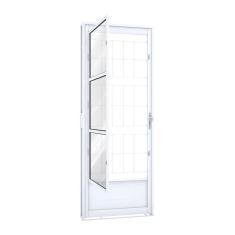 Porta de Aço Postigo 215x85cm com Grade Quadrada e Vidro Liso Riobras Branco Branco