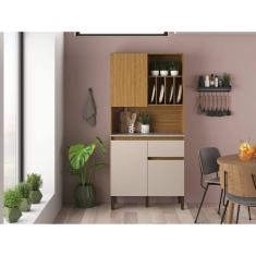 Armário Kit Cozinha com 3 Portas, 1 Gaveta Ac4310 Naturalle/Cristalo/Petra