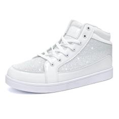 IGxx Tênis masculino com glitter, cano alto, piscando, casual, com cadarço, Branco com glitter, 41