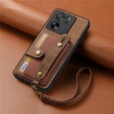 Capa de couro para cartões de pulseira, bolsa de bolso com alça para xiaomi note 13 pro 12 plus 12t 13t 11 lite x5 x4 pro x3, marrom, para redmi note12 5g