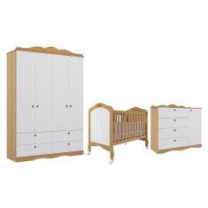 Dormitório Completo Infantil Encanto Guarda-Roupa, Cômoda e Berço Harmonia - Permóbili Baby