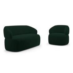 Kit Poltrona Giratória e Sofá Orgânico Living Glee 02 Lugares 140cm Ve