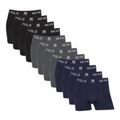 Kit 12 Cueca Boxer Masculino Polo Wear Microfibra Confortavel, Sortido
