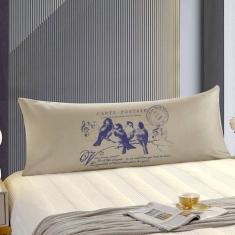 Travesseiro De Corpo Body Pillow 40x130cm Suede Bege Pássaros Azul - F
