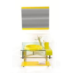 Gabinete de vidro 60cm curvado duplo inox com cuba chapéu - amarelo - 