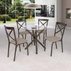 Conjunto de Mesa Tampo em Vidro com 4 Cadeiras Karina - Ciplafe