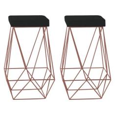 Kit 2 Banqueta Decorativa Kathy Base Bronze Veludo Preto G41 - Gran Be