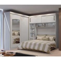 Guarda-Roupa Casal com Cabeceira Queen e Espelho 4 Portas de Correr 3 Gavetas Florença Espresso