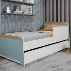 Bicama Infantil Com Proteção Lateral Lorenza Movelbras Branco/Verde Bellagio