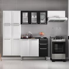 Cozinha 4 Peças 13 Portas 2 Gavetas Paneleiro Duplo Em Aço Luce Branco/Preto