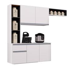 Cozinha Suspensa com Balcão Mel 163 cm Branco Preto – Poquema