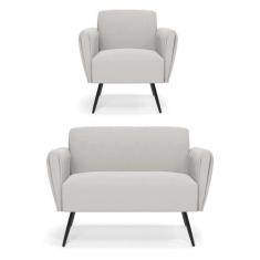 Sofá Namoradeira com Poltrona Pés Palito de Ferro Bruna Veludo D01 - D